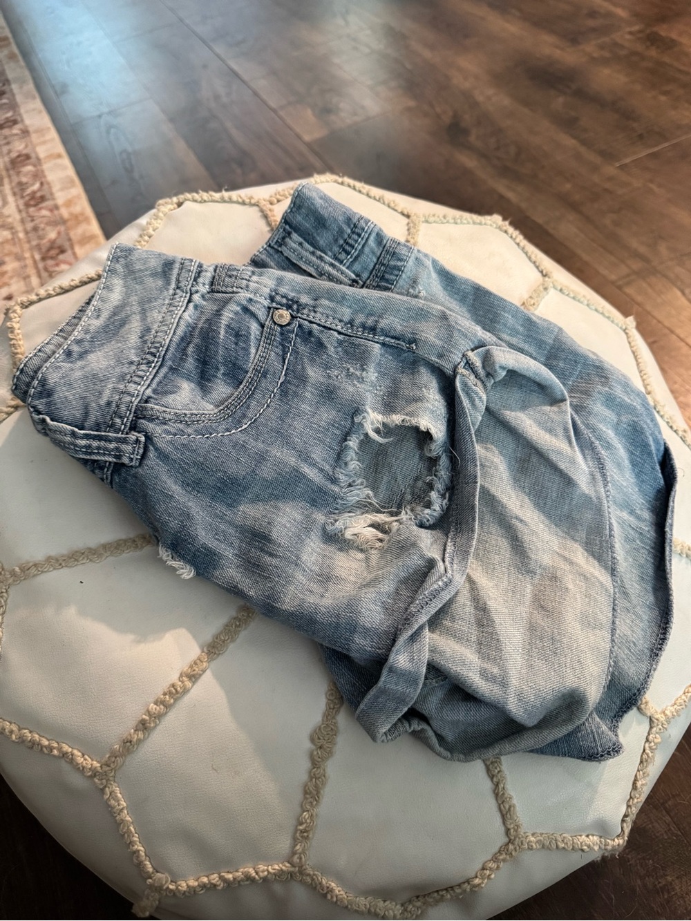 Light Blue Distressed Denim Women’s Shorts - Picture 3 of 7